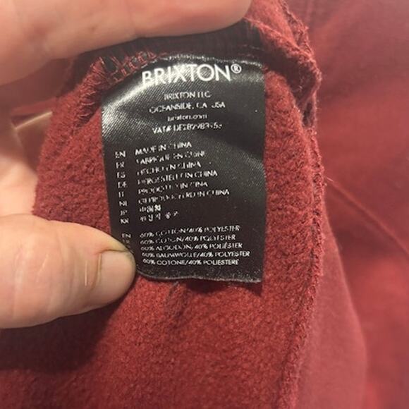 Brixton Crewneck Sweatshirt Red Maroon Gold Indian Head Logo Men's Large - Picture 4 of 7